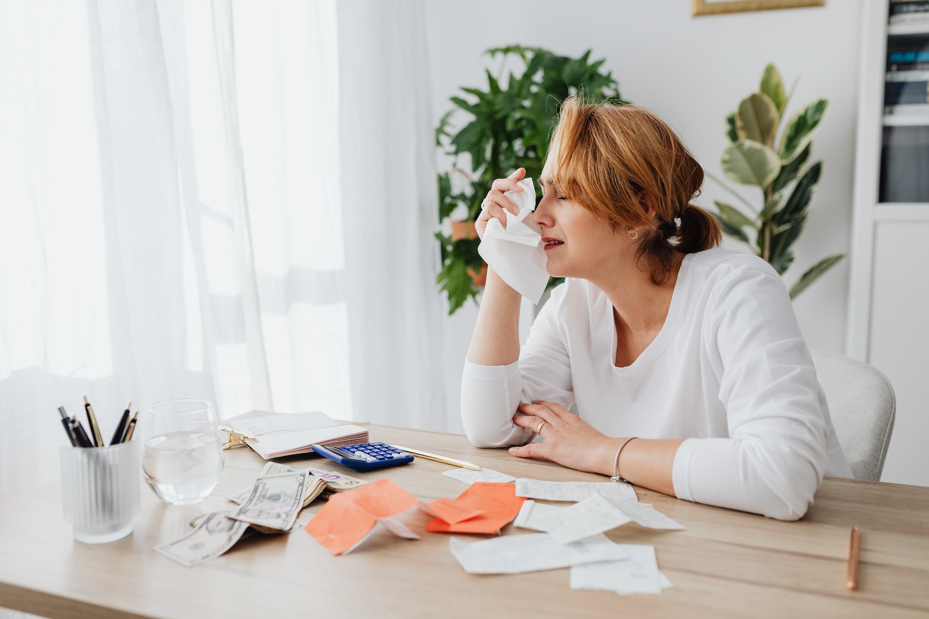 sad woman crying having money debt